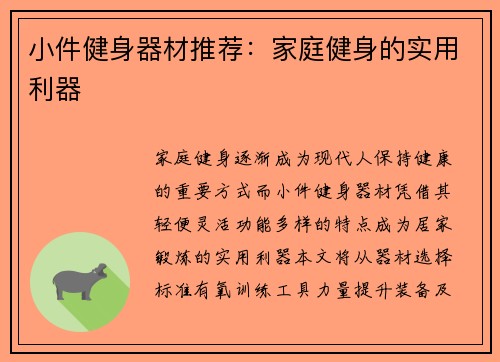 小件健身器材推荐：家庭健身的实用利器