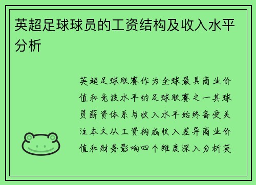 英超足球球员的工资结构及收入水平分析